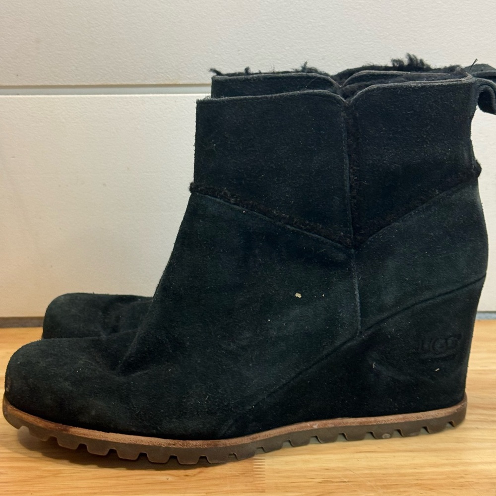 UGG Women's Black Suede Wedge Ankle Boots